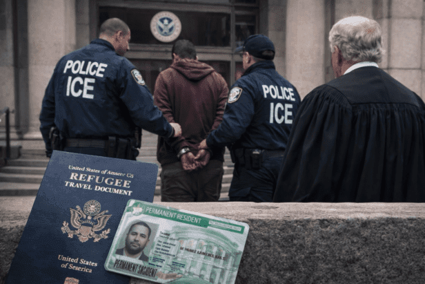 ICE agents detaining migrants during enforcement operation in the United States