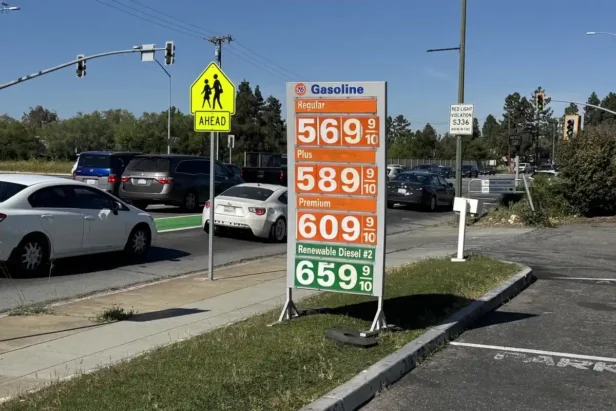 Gas prices sign in Bay Area showing high fuel costs