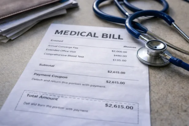 Doctor consultation and medical paperwork in a private clinic in California