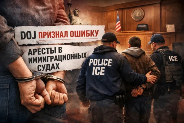 ICE agents making arrest in immigration court setting in the United States