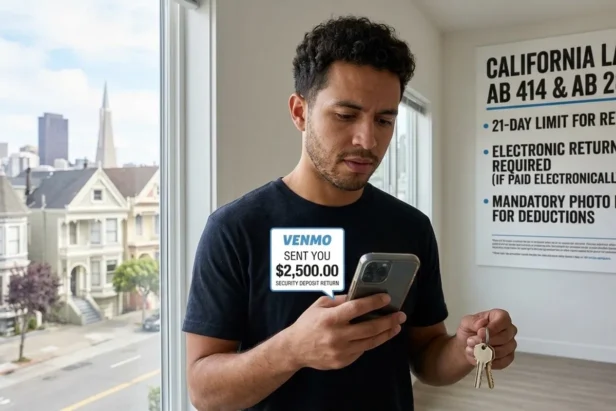 tenant holding keys and documents rental deposit California apartment