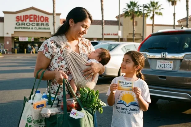 laptop screen showing article about WIC and Sun Bucks benefits in California
