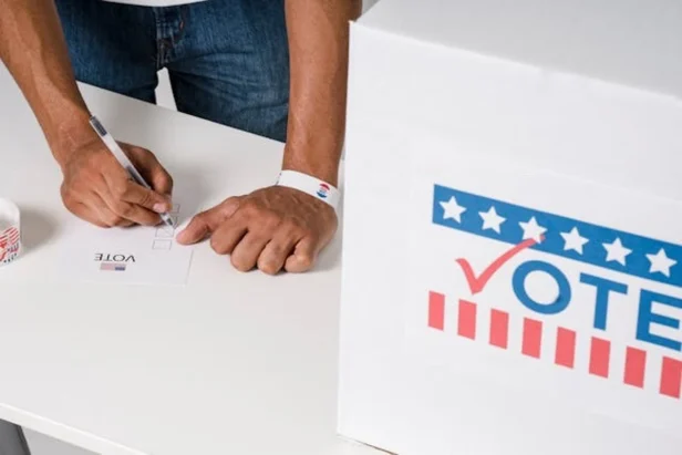 California officials review mail-in voting procedures at a local election office.